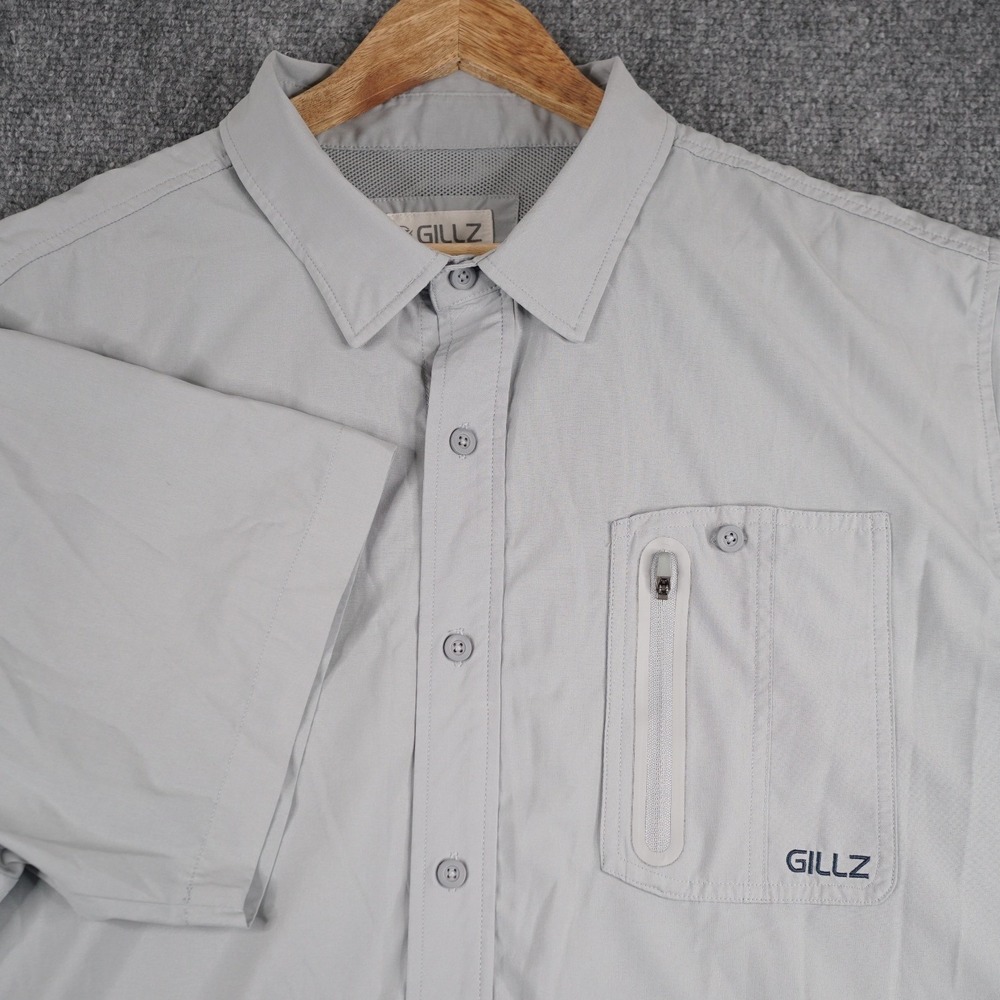 Gillz Mens 2XL Grey Short‎ Sleeve Performance Fishing Shirt Ventilated Button Up